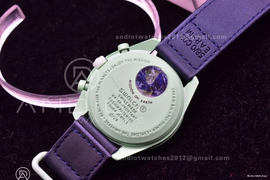 WeatherProof Earth Moonwatch x Swatch on Quartz to Omega Nylon Mission 1181 Strap Bioceramic 1002